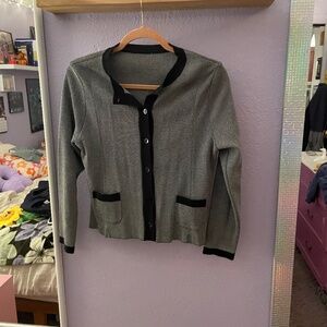 VINTAGE Black and Gray Knit Cardigan Sweater
